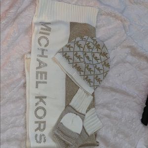 MK scarf, hat, and gloves